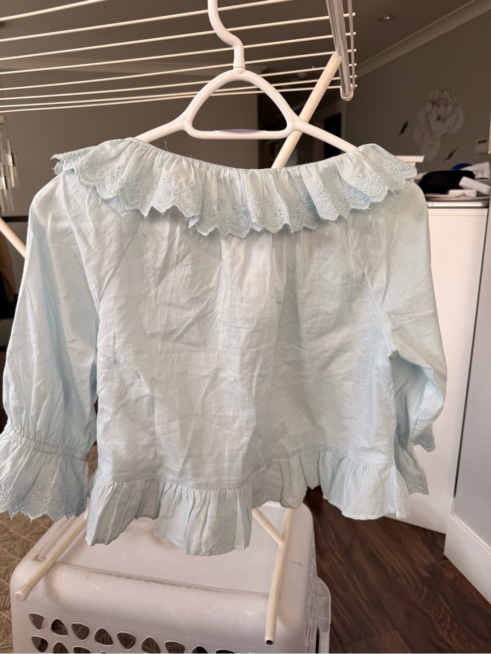 H&M Light Blue Ruffle Button-Front Blouse - Picture 3 of 3
